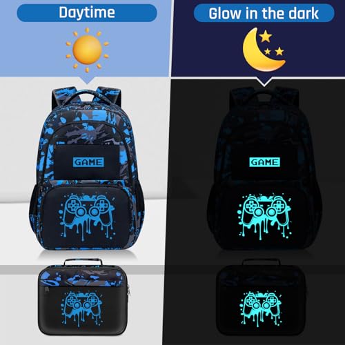 School Backpack for Boys - Game Boys Backpack for Kids Children Teens Elementary Middle School - 17″ Gamer Bookbag Travel Back Pack for Age 6-18 - color: Game003-backpack Set