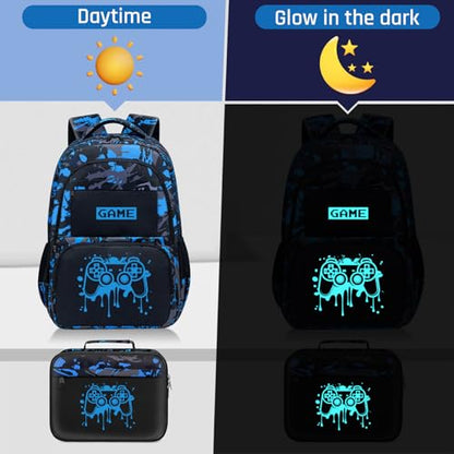 School Backpack for Boys - Game Boys Backpack for Kids Children Teens Elementary Middle School - 17″ Gamer Bookbag Travel Back Pack for Age 6-18 - color: Game003-backpack Set