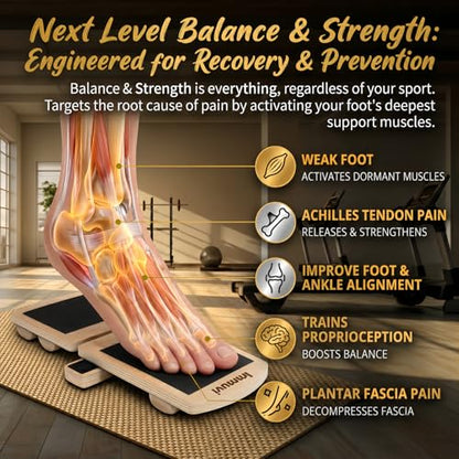New Immuvi Balance Board for Ankles & Feet Strength | Non-Slip Wooden Stability Trainer | Lightweight & Portable Fitness Equipment for Athletes, Adults, and Kids | Home & Gym Use