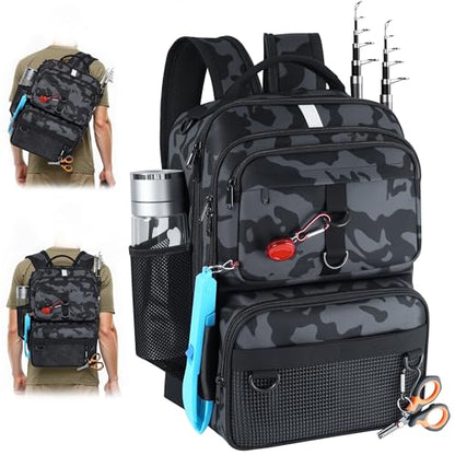 Fishing Backpack with Tackle Boxes and Rod Holder, 24L Fishing Sling Bag with Fishing Lures Kit, Fishing Gear Bag Gifts for Men Women - Camo Backpack - color: Camo Backpack