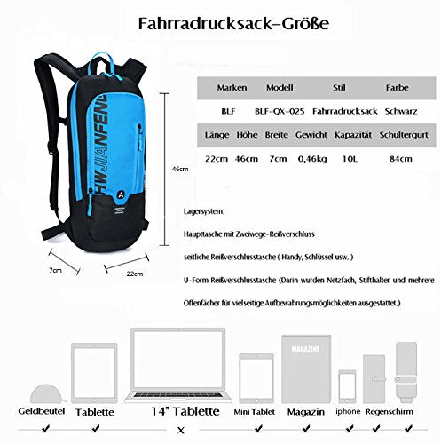 WINDCHASER Cycling Backpack, 10L Bicycle Backpack Waterproof Breathable Bag for Outdoor Travel Hiking Climbing Biking Running Skiing (Blue) - color: Blue