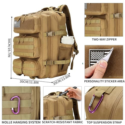55L Tactical Backpack Heavy Duty Military Rucksack Molle Backpack 3 Day Assault Pack for Work Outdoors - color: Khaki