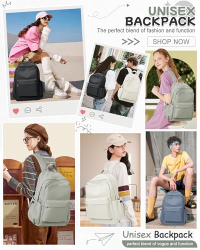 SEAFEW Small Green School Backpack Women, Unisex Lightweight Backpack School Bag Water-resistant Casual Rucksack fits 14 inch Laptop for Boys Girls Men and Women Bookbag College Daypack for Teenage - color: Green
