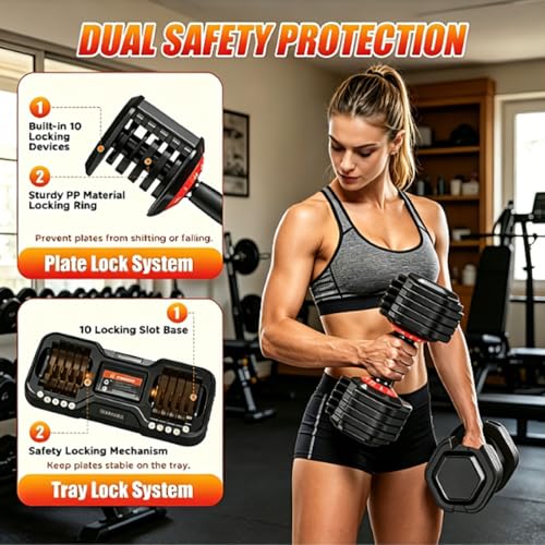 Adjustable Dumbbell Set, All in One Weights Dumbbell with Non-Slip Handle, 1 Hand Quick Adjust weight set for Home Gym - color: 55lb Pair