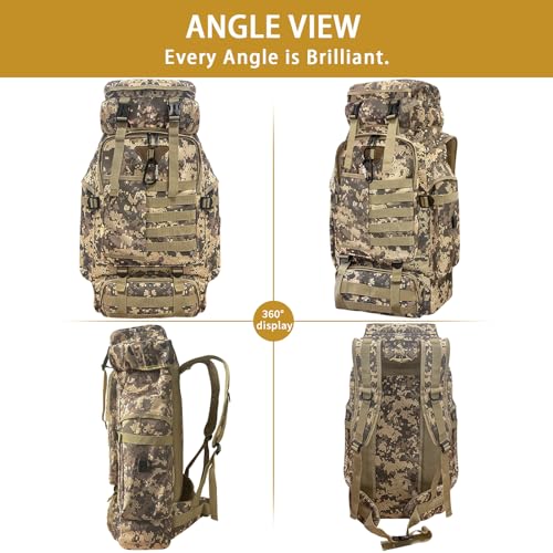 80L Camping Hiking Backpack, Large Military Tactical Backpack with USB Charging Port, Waterproof Travel Daypack With Carabiner Outdoor MOLLE Rucksack for Men Women (Camo) - color: 80l Camo-biner