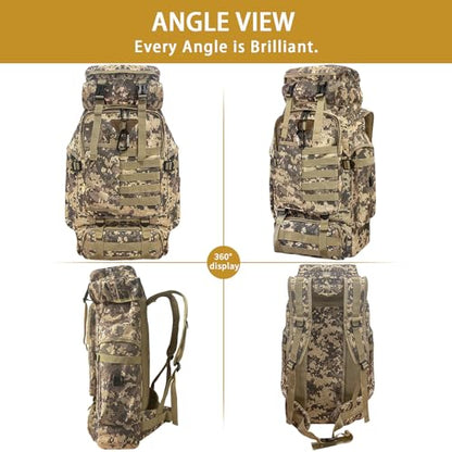 80L Camping Hiking Backpack, Large Military Tactical Backpack with USB Charging Port, Waterproof Travel Daypack With Carabiner Outdoor MOLLE Rucksack for Men Women (Camo) - color: 80l Camo-biner