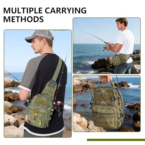 Fishing Backpack Small Fishing Tackle Storage Bag with 3 Methods of Carrying Large Capacity Sling Backpack for Outdoor Hiking Travel Hunting (Army Green) - color: Army Green