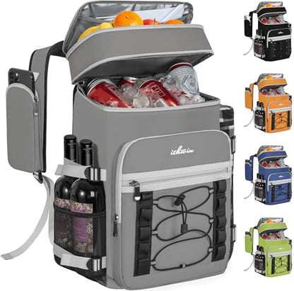 Cooler Backpack, 40 Cans Insulated Lunch Backpack Picnic Backpack for Men&Women, Durable Cooler Bag with 2 Leak Proof Compartments for Picnic, BBQ Camping, Lunch, Beach, Hiking, Gray - color: Gray