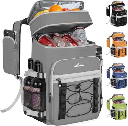 Cooler Backpack, 40 Cans Insulated Lunch Backpack Picnic Backpack for Men&Women, Durable Cooler Bag with 2 Leak Proof Compartments for Picnic, BBQ Camping, Lunch, Beach, Hiking, Gray - color: Gray
