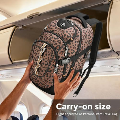 Swissdigital Laptop Backpack with USB Charging Port, Travel Backpack Fits 15.6 inches Computer, 31L Backpack for Men and Women, Brown Leopard | SD803-103 - color: Brown Leopard