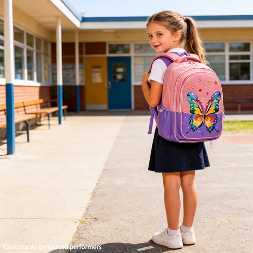 15 inch Primary School Kindergarten Schoolbag Leisure Cool Cute Cartoon Travel Backpack For Boys Girls Ages 6-10 Use - color: Pink Butterfly, size: Large