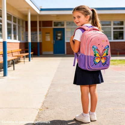 15 inch Primary School Kindergarten Schoolbag Leisure Cool Cute Cartoon Travel Backpack For Boys Girls Ages 6-10 Use - color: Pink Butterfly, size: Large