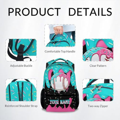 Personalized Kids Backpacks - Custom Baseball Backpack for Boys Kids Sports School Bookbag Youth Player Gift 17" Drip Design Girls Schoolbag for Kindergarten Elementary Primary - color: White