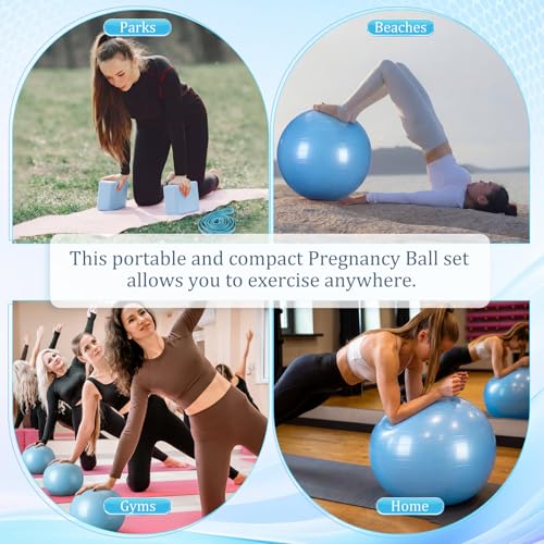 Pilates Set with 2 Yoga Exercise Balls (25.6”&9.8”), Yoga Block, Stretch Strap & Foot Pump, Stability Fitness Ball Kit for Home Gym Equipment Workout Pregnancy Physical Therapy - color: Blue