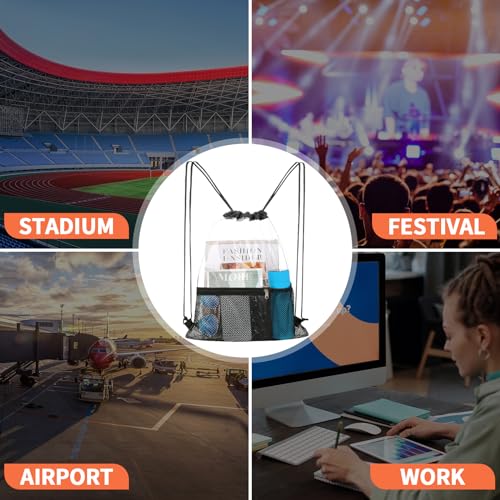 NATURAL STYLE 2 PACK Clear Drawstring Bag Stadium Approved, See Through Transparent PVC Drawstring Backpack, Clear Bag for for Concert Sport Festival Travel Work (Black)