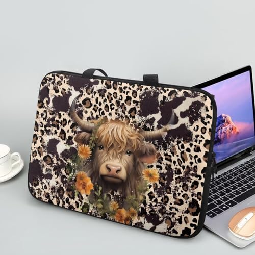 10 Inch Laptop Sleeve, Laptop Cover Computer Bag Tablet Carrying Case with Handle, Brown Cow Zipper Tote Bags Notebook Sleeves Handbag Messenger BriefcaseGifts for Women - color: Brown Cow, size: 10 Inch