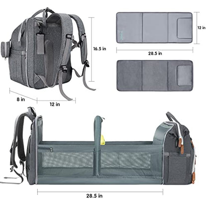 DERJUNSTAR Baby Diaper Bag Backpack with Changing Station Large Capacity Baby Bag for Boys & Girls, USB Charging Port, Pacifier Case, Sunshade & Toy Bar, Waterproof - color: Pale Grey