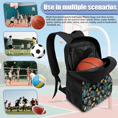 18.5in Basketball Backpack Basketball Bag with Shoe Compartment & Ball Holder, Waterproof Bag for Soccer Volleyball - color: Simple Green Cactus Print