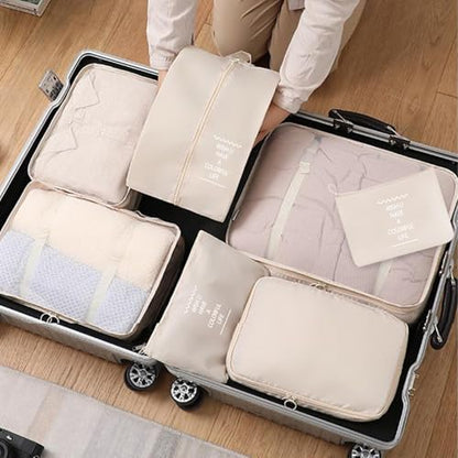 8 Set Packing Cubes For Travel-Travel Essential Carry On Luggage Organizer,Bring Laundry Bag, Shoe Bag, Clothing And Underwear Bag (Beige) - color: Beige