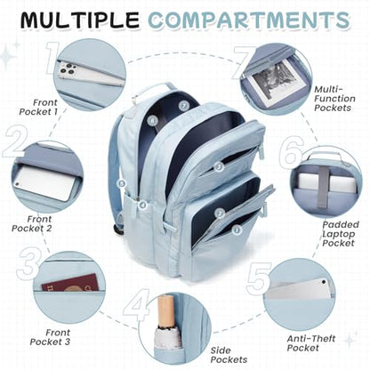 Casual Laptop Backpack for Women Work Travel Daypack Bags, Lightweight Waterproof Backpacks with 2 Large Main Compartments, Anti Theft Slim Sturdy Back Pack, 15” Laptop Sleeve, Blue - color: A1-blue