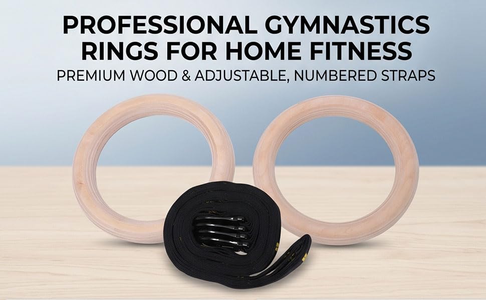 Wooden Gymnastics Rings, Double Circle Full Body Exercise Rings with Adjustable Numbered Straps for Home Gym