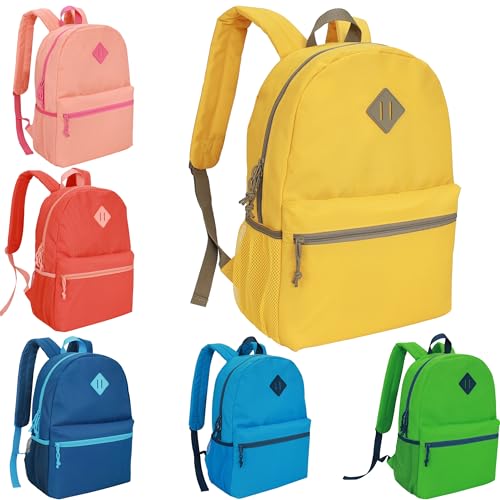 6-Pack 17" Bulk Backpacks for School, Assorted 6 Colors, Durable Bookbags for Students, School Drives, Donations, and Giveaways - color: Assorted 6 Colors