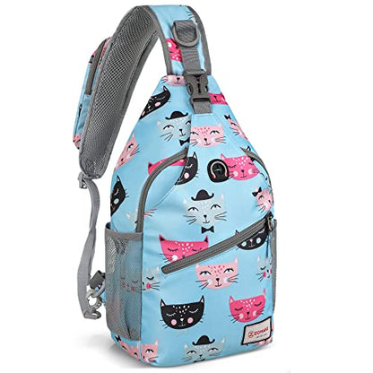 ZOMAKE Sling Bag,Small Crossbody Sling Backpack,Water Resistant Shoulder Daypack for Travel,Anti Thief Chest Bag for Hiking(Cat'S Head Light Blue) - color: Cat's Head Light Blue
