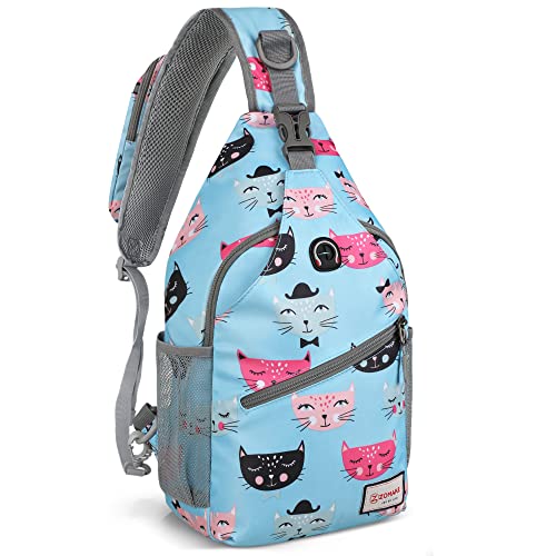 ZOMAKE Sling Bag,Small Crossbody Sling Backpack,Water Resistant Shoulder Daypack for Travel,Anti Thief Chest Bag for Hiking(Cat'S Head Light Blue) - color: Cat's Head Light Blue
