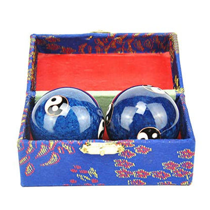 2Pcs Chinese Health Exercise Stress Baoding Balls, Meditation Massage Handball with Box, Hand Exercise Ball for Men Women Hand Exercises and Stress Relief(Color:Blue Tai Ji) - color: Blue Tai Ji