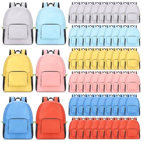 Zhehao 64 Pcs Foldable Lightweight Backpack 15.7" Backpacks Basic Assorted backbags for Outdoor Travel Supplies(6 Colors) - color: 6 Colors