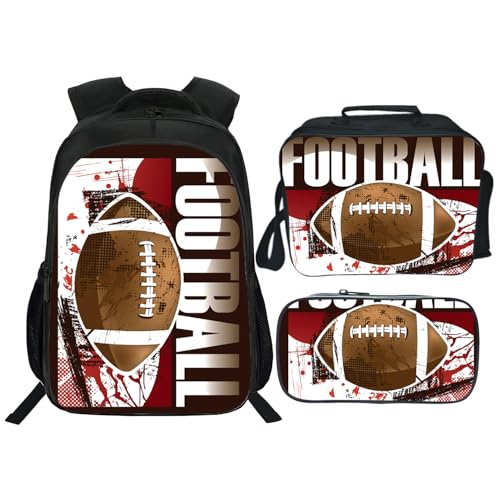 Kids Backpack School Bookbag 16inch Schoolbag With Lunch Box Bag And Pencil Case Set For Boys Girls - color: Football