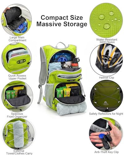 Hydration Hiking Backpack, Water Hiking Backpack, Hydration Backpack with 15l Water Bladder, Runinnng Backpack for Men Women for Cycling Campling - color: Lime Green