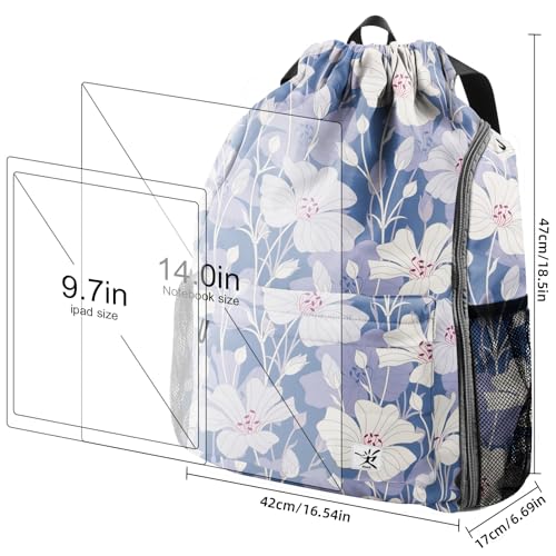Drawstring Backpack with Mesh Pockets String Gym Bag Sackpack Sandproof Water Resistant Beach Backpack for Men Women - color: Arabian Jasmine