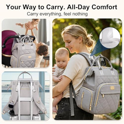 Weitars Diaper Bag Backpack Travel Diaper Backpack, Large Baby Diaper Bag with Changing Pad Baby Bag for Boys Girls, Insulated Pockets, Waterproof Baby Backpack for Mom & Maternity (Gray) - color: Grey