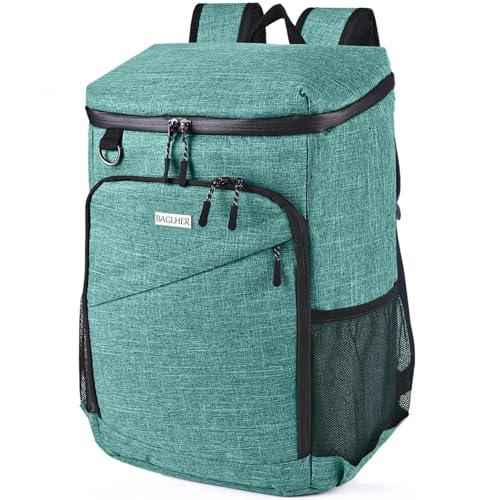 BAGLHER Lightweight Insulated Cooler Backpack - 30 Cans, Leak-Proof for Lunch, Picnic, Hiking, Camping Trips - color: green-core