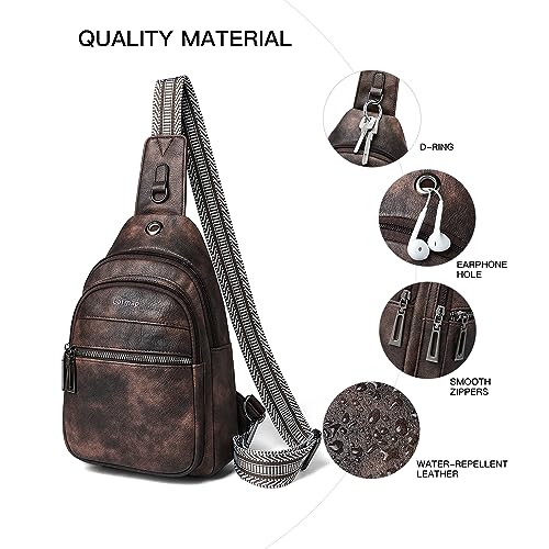 LATMAP 7L Sling Bag For Women Faux Leather Anti Theft Small Casual Daypack Backpack Fanny Pack Crossbody Chest Bags Purse Waterproof Coffee Color - color: Coffee