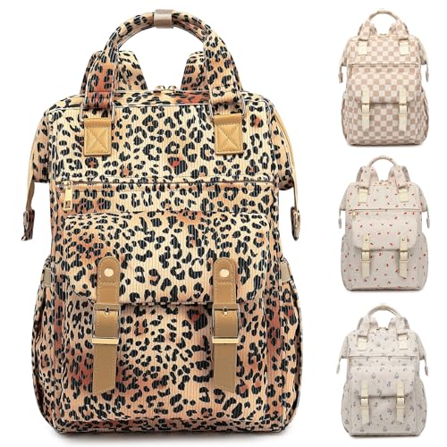 Corduroy Laptop Backpack for Women 15.6 Inch Stylish College School Bookbag, Business Work & Travel Computer Backpacks (Leopard Brown) - color: Corduroy Leopard Brown