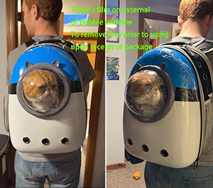 Expandable Cat Carrier Backpack, Backpack for Cats Kitten Small Puppy, Airline Approved Cat Bubble Backpack, Space Capsule Astronaut Carrier (Blue, Back Extension) - color: Blue