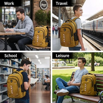 goldwheat School Backpack For Teen Boys, Lightweight Water-Resistant Boys Bookbag With Computer Compartment Fits 15.6" Laptop - color: Khaki