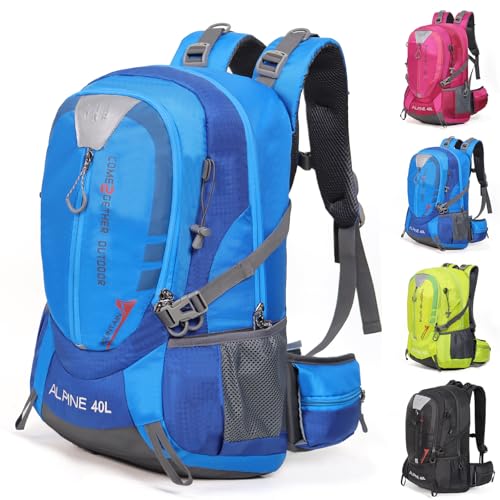 Hiking Backpack Camping 40L Outdoor Daypack Lightweight Travel Backpack with Rain Cover for Women Men (Blue) - color: Blue