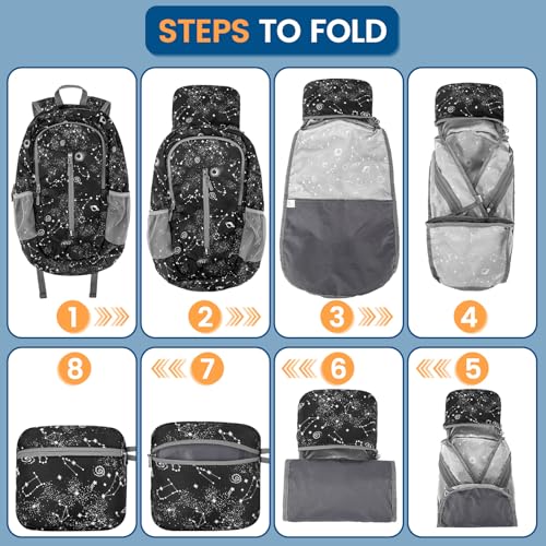 ZOMAKE Ultra Lightweight Packable Backpack 25L, Foldable Hiking Backpacks Water Resistant Small Folding Daypack for Travel(Star Print) - color: Star Print