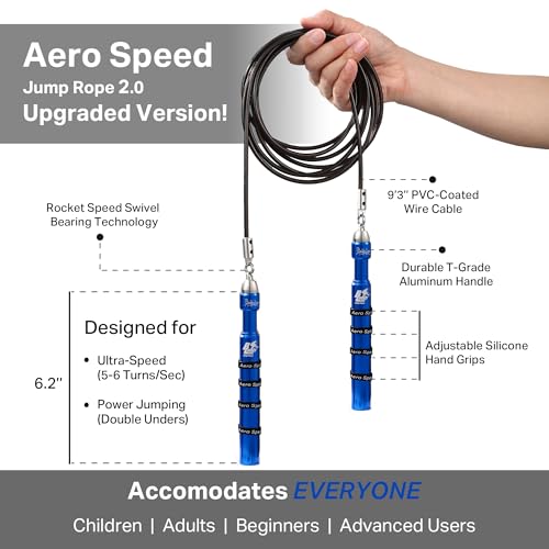 Buddy Lee Aero Speed Jump Rope 2.0 Upgraded Version with Sonic Rocket Speed Swivel Bearing | Tangle-Free & Adjustable Jump Rope for Men & Women - For Fitness, Double-Unders, and Cross-Training - color: Navy Blue