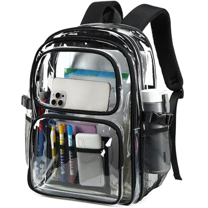 abshoo Large Heavy Duty Clear Backpack For School Bookbag Transparent Multi Pocket Backpacks (Black) - color: Black