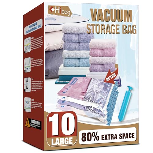 Vacuum Storage Bags, 10 Large Space Saver Vacuum Seal Bags, Space Bags for Clothes, Blankets, Bedding (10L) - size: 10-Large