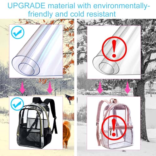 gxtvo Clear Backpack, Heavy Duty Transparent Bookbag, See Through Backpacks for Women Men | Heavy Duty - color: Chic Black Clear Backpack