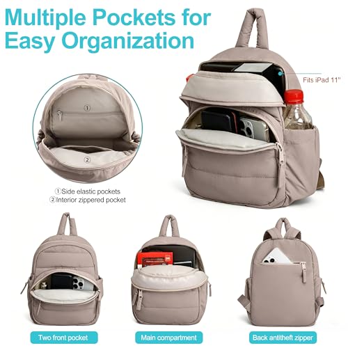 Lightweight Mini Backpack for Women,Taslan Durable Daypack,Casual Travel Backpack with Adjustable Straps for Daily,Travel - color: Khaki