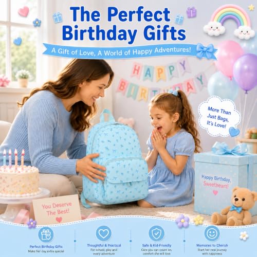BTOOP Kids Backpack for Boys Girls 3-6, Preschool Kindergarten Backpack with Insulated Lunch Compartment & Chest Strap (Blue-Bow, Age 3-6 (14.5" H Fit Folder)) - color: Blue-bow, size: Age 3-6 (14.5" H Fit Folder)
