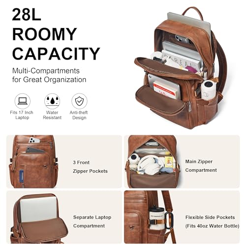 Shrrie Vegan Leather Laptop Backpack for Women,17 Inch Computer Backpack Purse for Work Business College Travel Teacher Nurse with Anti-theft Pocket & Giant Tumbler Holder Pocket,Caramel Brown - color: Caramel Brown
