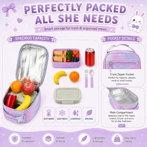 BTOOP Multi-Compartment Kids Backpack for Girls, 3PCS Cute Purple Bow School Backpack with Lunch Bag Pencil Case, Side Pocket Fits 40 oz Tumbler, Girls Bookbag for Elementary Middle School - color: Purple