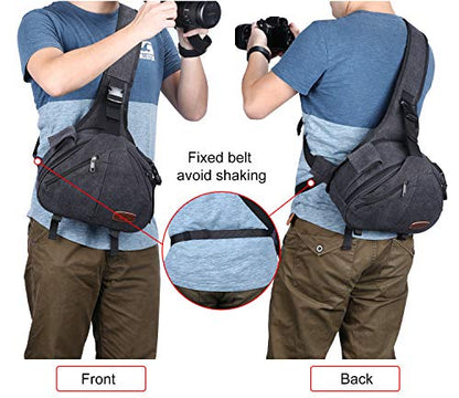 S-ZONE Canvas Camera Sling Bag DSLR Lens Anti-theft Backpack Shoulder Crossbody Case with Tripod Holder